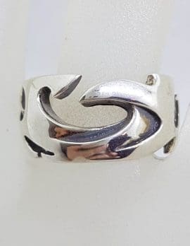 Sterling Silver Heavy Wide Flame / Wave Patterned Band Ring