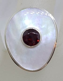 Sterling Silver Large Garnet and Mother of Pearl Ring