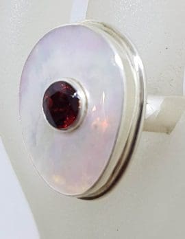 Sterling Silver Large Garnet and Mother of Pearl Ring