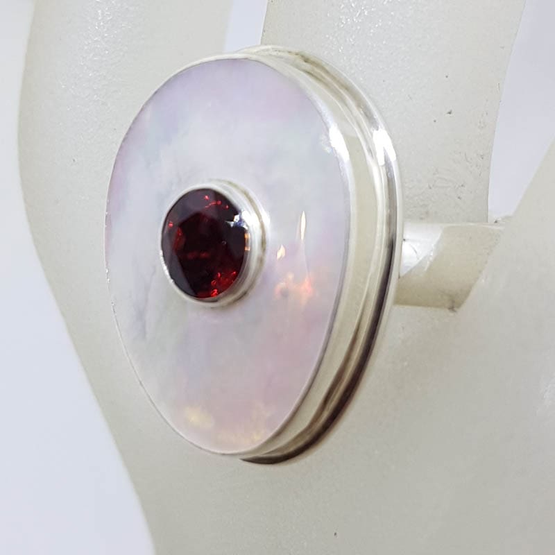20210728_232737 Sterling Silver Large Garnet and Mother of Pearl Ring