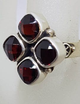 Sterling Silver Garnet Square Cluster Ring