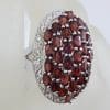 Sterling Silver Garnet and Cubic Zirconia Very Large Oval Cluster Ring