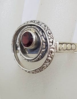 Sterling Silver Round Garnet in Circles Ring