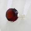 Sterling Silver Large Round Claw Set Garnet Ring