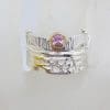 Sterling Silver Spinel Wide Ornate Band Ring - Gold Plate