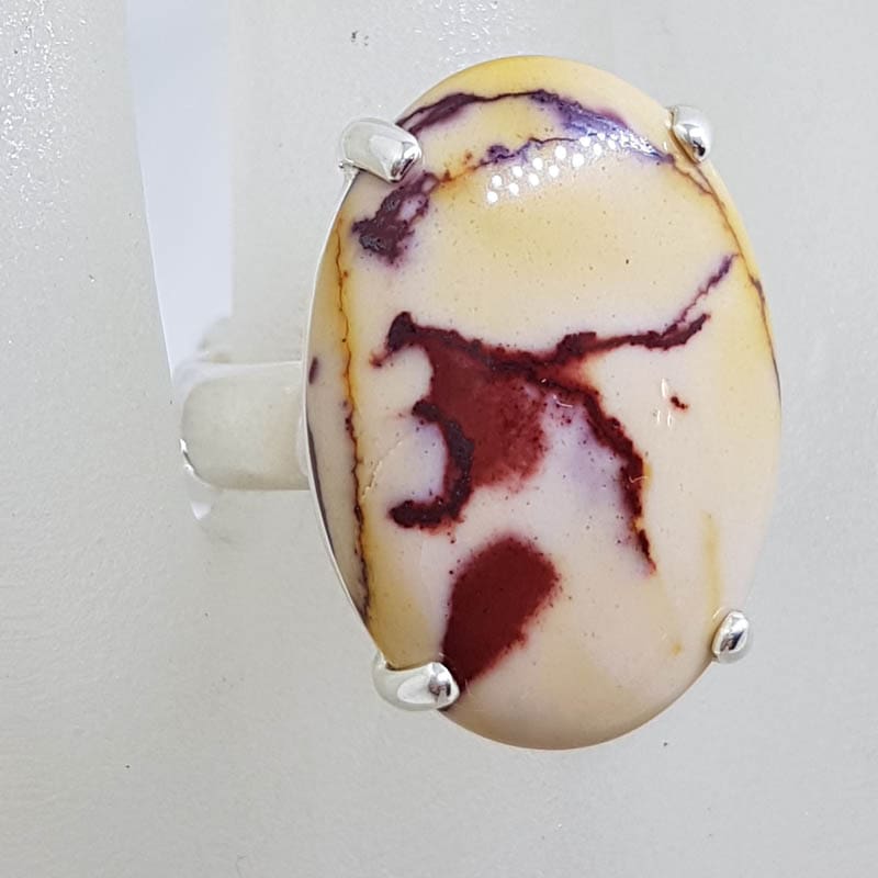 Sterling Silver Large Oval Claw Set Mookaite Ring