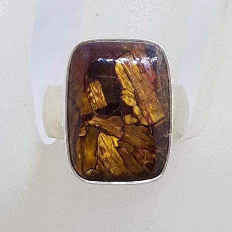 Sterling Silver Rectangular Pietersite Ring - Wide Band