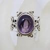 Sterling Silver Large Oval Ornate Filigree Design Amethyst Ring - Ladies Ring / Gents Ring