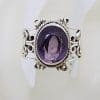 Sterling Silver Large Oval Ornate Filigree Design Amethyst Ring - Ladies Ring / Gents Ring