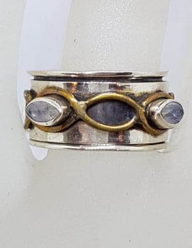 Sterling Silver Twist Design with Moonstone Fidget / Spinner Ring