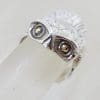Sterling Silver Large and Unusual Ornate Owl Ring with Plated Eyes