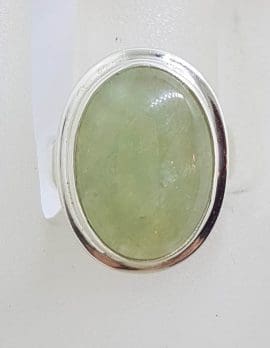Sterling Silver Large Oval Prehnite with Rimmed Setting Ring