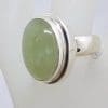 Sterling Silver Large Oval Prehnite with Rimmed Setting Ring