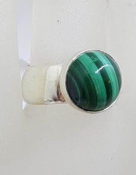 Sterling Silver Round Malachite on Wide Band Ring