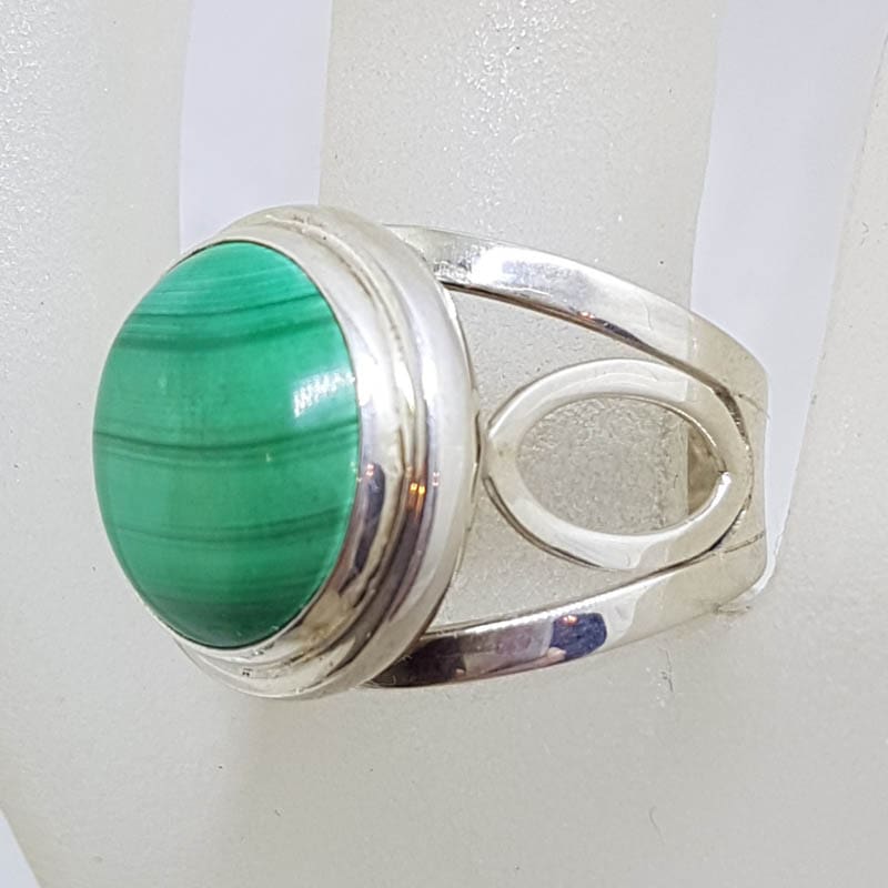 20210729_190726 Sterling Silver Large Round Malachite with Open Design Band Ring
