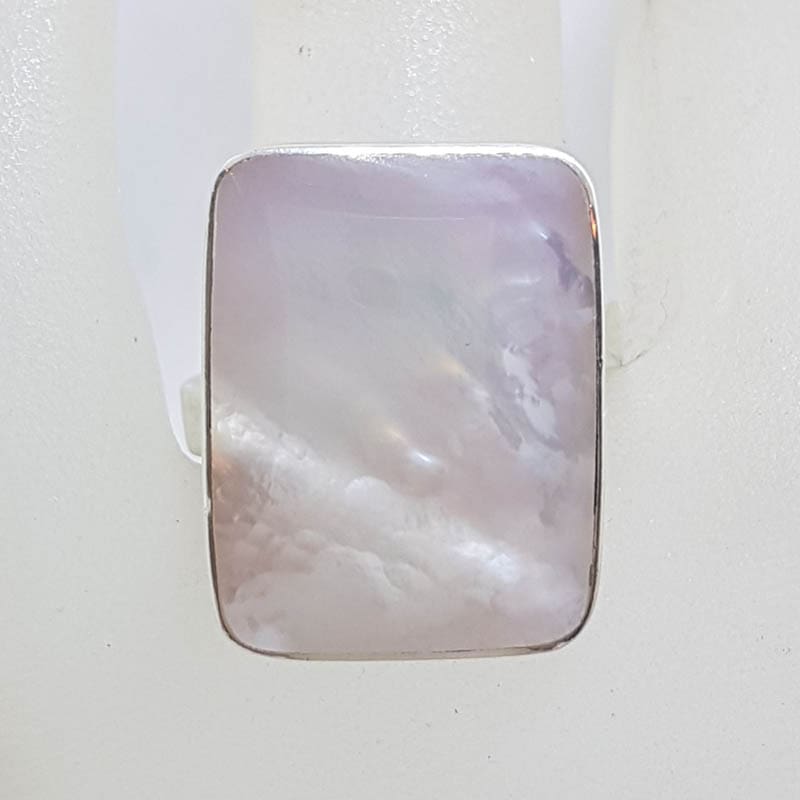 Sterling Silver Large Rectangular Mother of Pearl Ring
