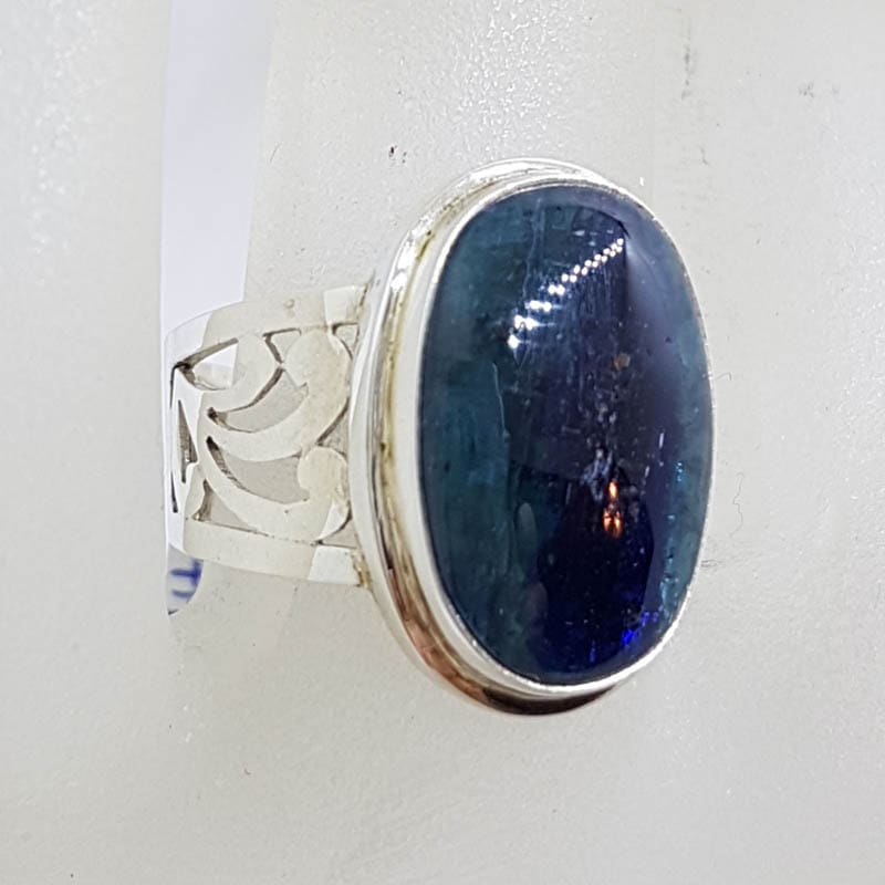 Sterling Silver Large Oval Ornate Filigree Set Apatite Ring