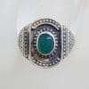 Sterling Silver Oval Green Agate / Onyx Ornate Set Ring