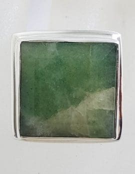 Sterling Silver Large Square Jade with Rimmed Setting Ring