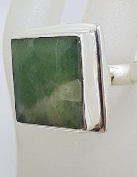 Sterling Silver Large Square Jade with Rimmed Setting Ring