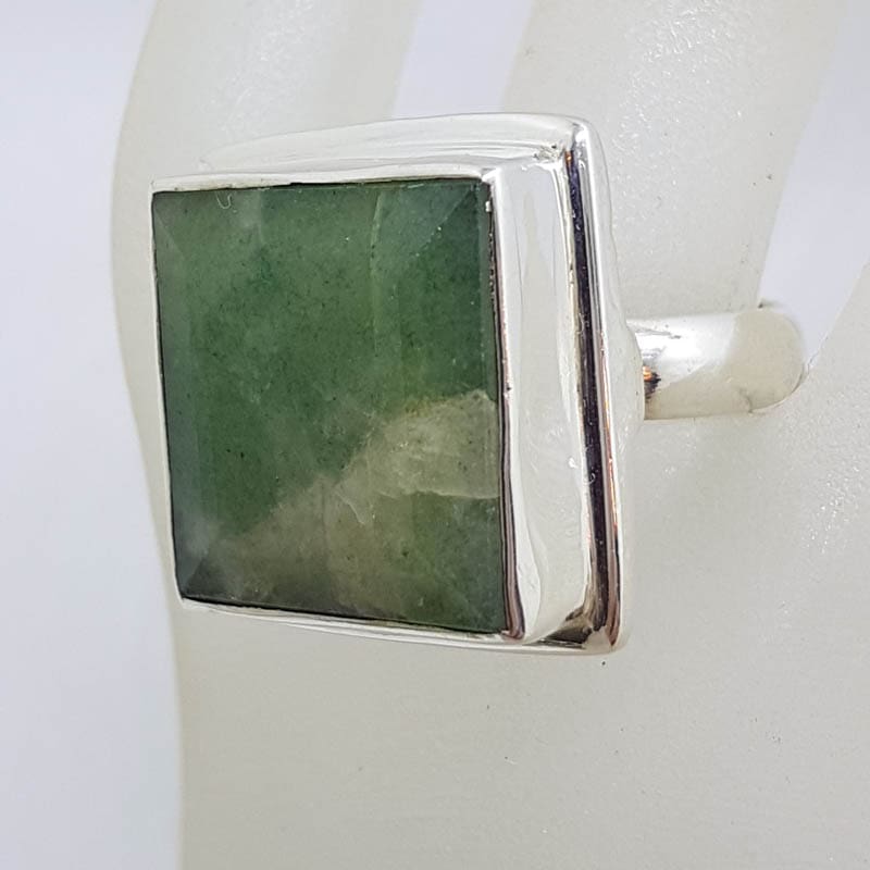 20210729_194545 Sterling Silver Large Square Jade with Rimmed Setting Ring