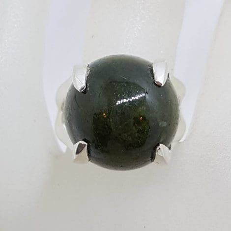 Sterling Silver Large and High Claw Set Nephrite Jade Ring
