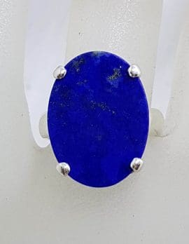 Sterling Silver Large Oval Claw Set Lapis Lazuli Ring
