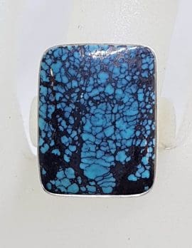 Sterling Silver Rectangular Turquoise on Wide Band Ring