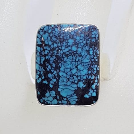 Sterling Silver Rectangular Turquoise on Wide Band Ring