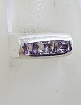 Sterling Silver Wide Square Amethysts Band Ring