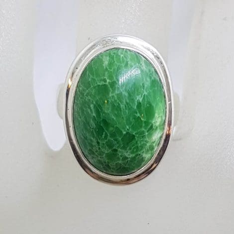 Sterling Silver Large Oval Variscite in Rimmed Setting Ring