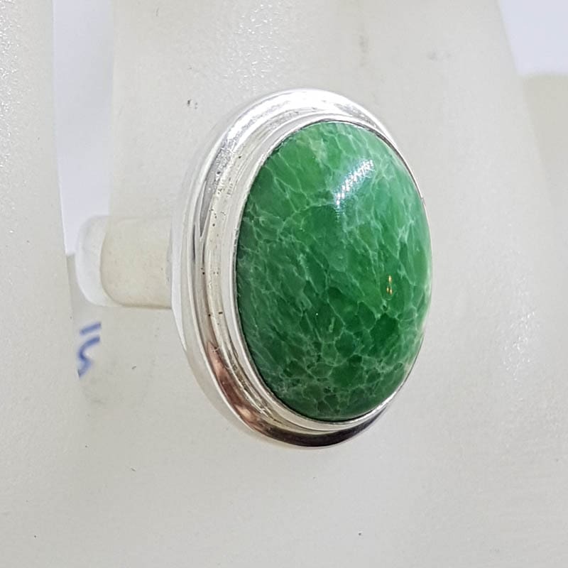 Sterling Silver Large Oval Variscite in Rimmed Setting Ring