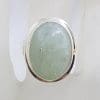 Sterling Silver Large Oval Beryl in Rimmed Setting Ring