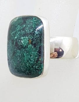 Sterling Silver Rectangular Chrysocolla on Wide Band Ring