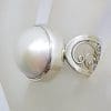 Sterling Silver Round White Mabe Pearl with Open Ornate Design Sides Ring