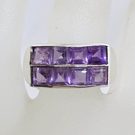Sterling Silver Wide Two Row Amethyst Band Ring