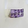 Sterling Silver Wide Two Row Amethyst Band Ring