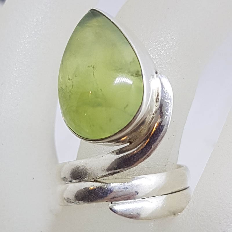 20210729_201439 Sterling Silver Large Teardrop / Pear Shape Cabochon Cut Prehnite Swirl Ring