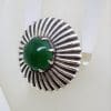 Sterling Silver Large Round Nephrite Jade / New Zealand Green Stone Ring - Vintage