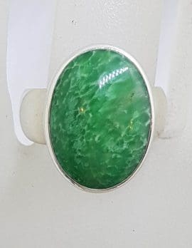 Sterling Silver Oval Green Vascite on Wide Band Ring