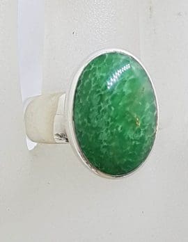 Sterling Silver Oval Green Vascite on Wide Band Ring