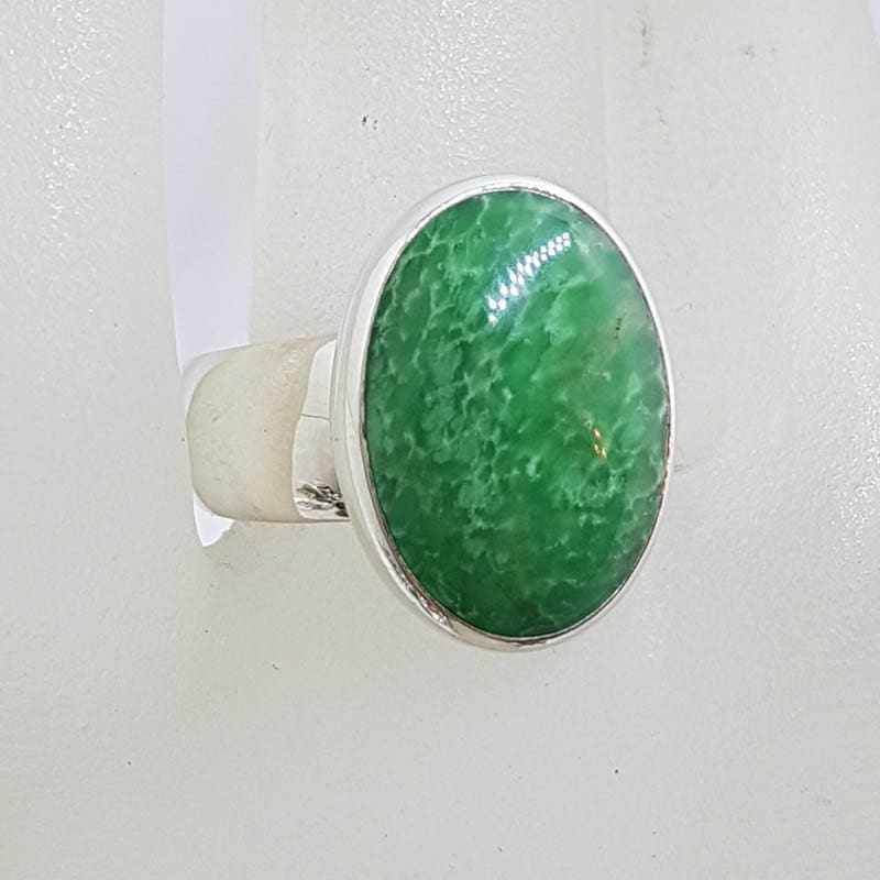 Sterling Silver Oval Green Vascite on Wide Band Ring