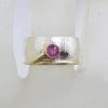 Sterling Silver and Plated Wide Patterned Band Ring with Round Ruby