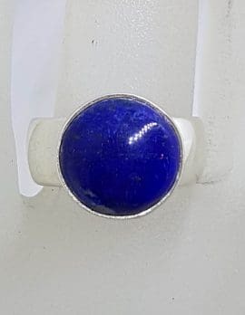 Sterling Silver Round Lapis Lazuli on Wide Band Ring