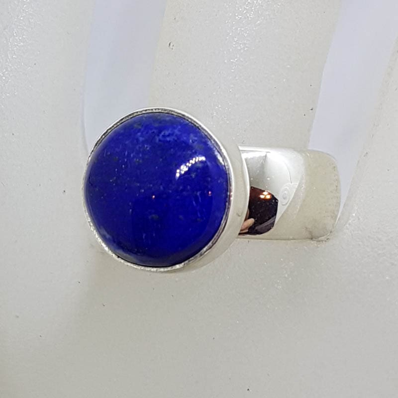 20210729_204642 Sterling Silver Round Lapis Lazuli on Wide Band Ring
