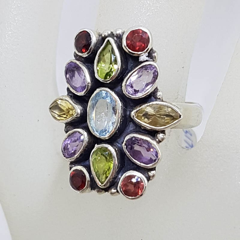 Sterling Silver Amethyst, Peridot, Topaz, Garnet and Citrine Cluster Ring