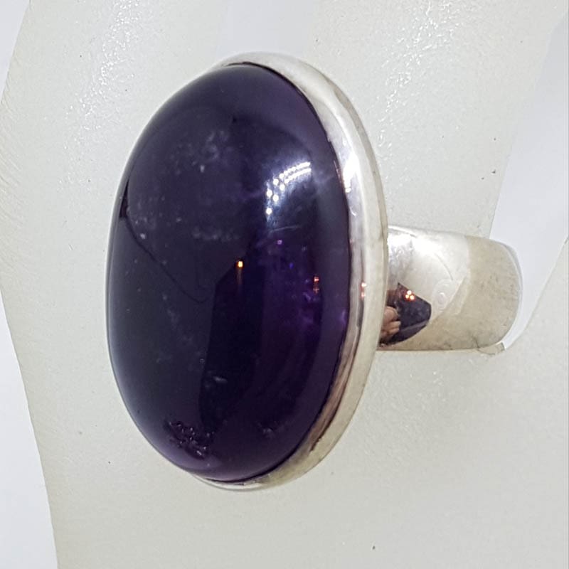 20210729_204905 Sterling Silver Large Oval Cabochon Cut Amethyst Ring