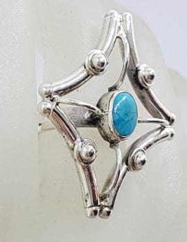 Sterling Silver Very Large Diamond Shape Natural Turquoise Ring