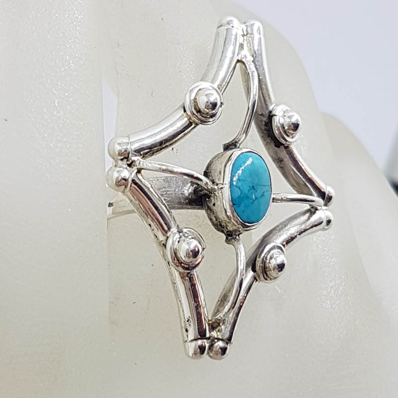 20210729_205154 Sterling Silver Very Large Diamond Shape Natural Turquoise Ring