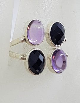 Sterling Silver Amethyst and Onyx Cluster Ring